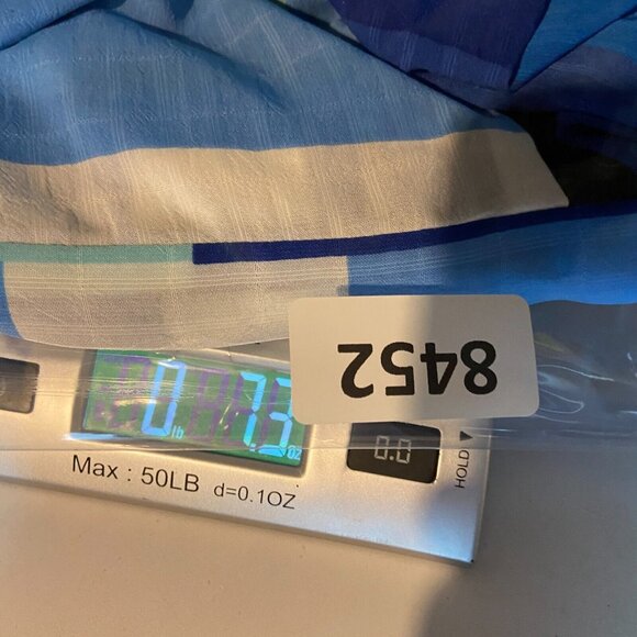 Rose & Olive Women 2X Geometric Print Blouse Retro Top Blue Flowy Button Up Boxy - Picture 9 of 9